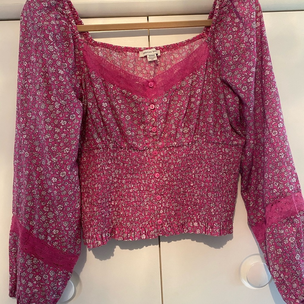 American Eagle Outfitters pink Floral Button-Up Blouse Baby Doll top